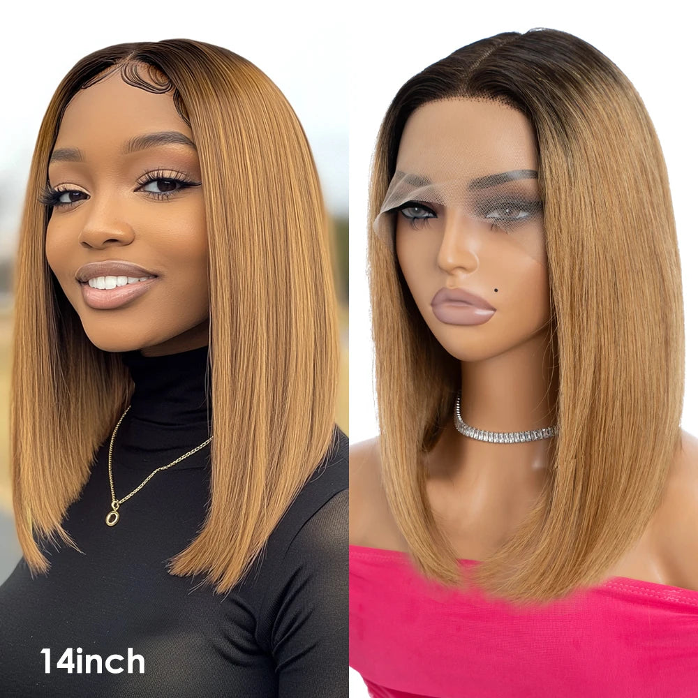 Sleek Ombre Pink Transparent Short T Lace Bob Human Hair Wigs Peruvian Straight 13x6x2 Lace Front Wig For Women Pre Plucked