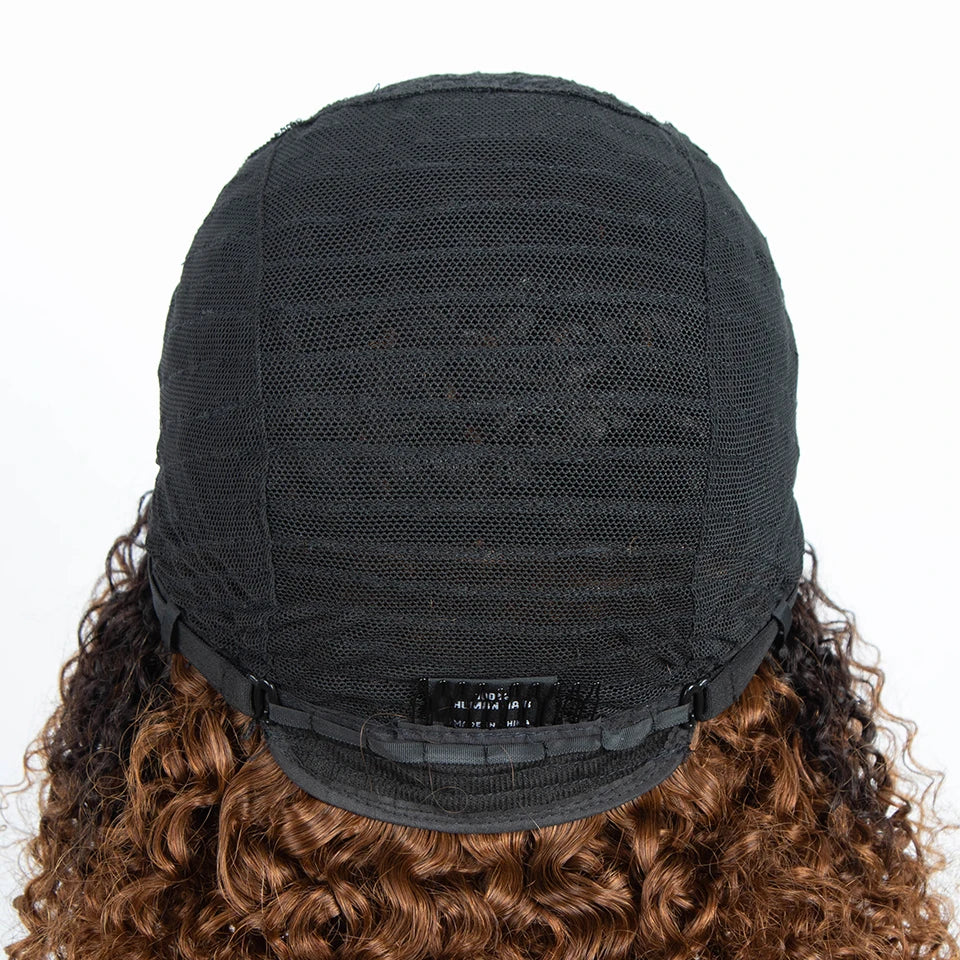 Sleek Peruvian Afro Kinky Curly Human Hair Wigs Human Hair Wig With Bangs Natural Black Jerry Curly Short Bob Wig For Women