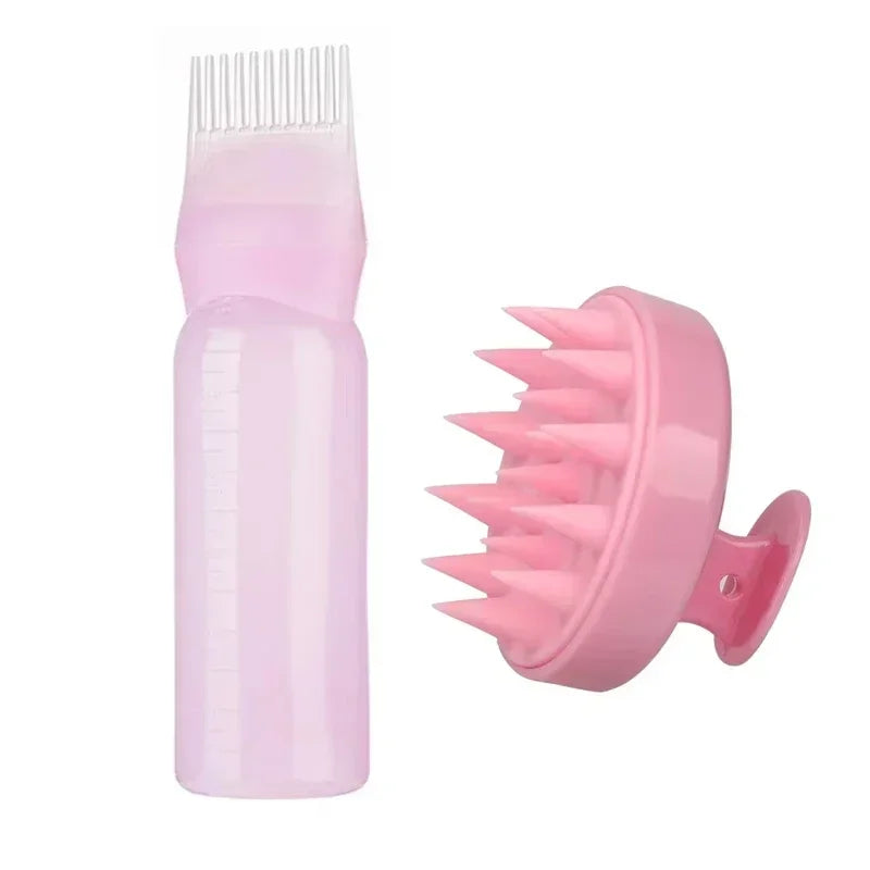 Silicone Shampoo Brush Scalp Massage Comb Hair Dye Oiling Bottle with Brush Salon Hair Styling Tool，Special for Real Hair Wigs