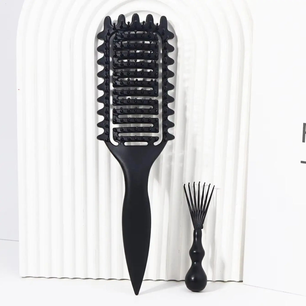 2pcs hollowed out curly hair styling brush with comb cleaner set,reducing frizz and breakage Special for real hair wigs