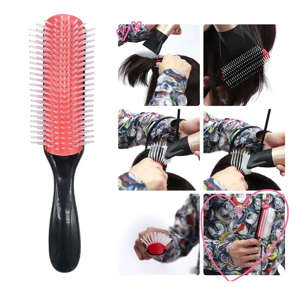 9-Rows Detangling Hair Brush Detangler Hairbrush Scalp Massager Straight Curly Wet Removable Brush Special for Real Hair Wigs