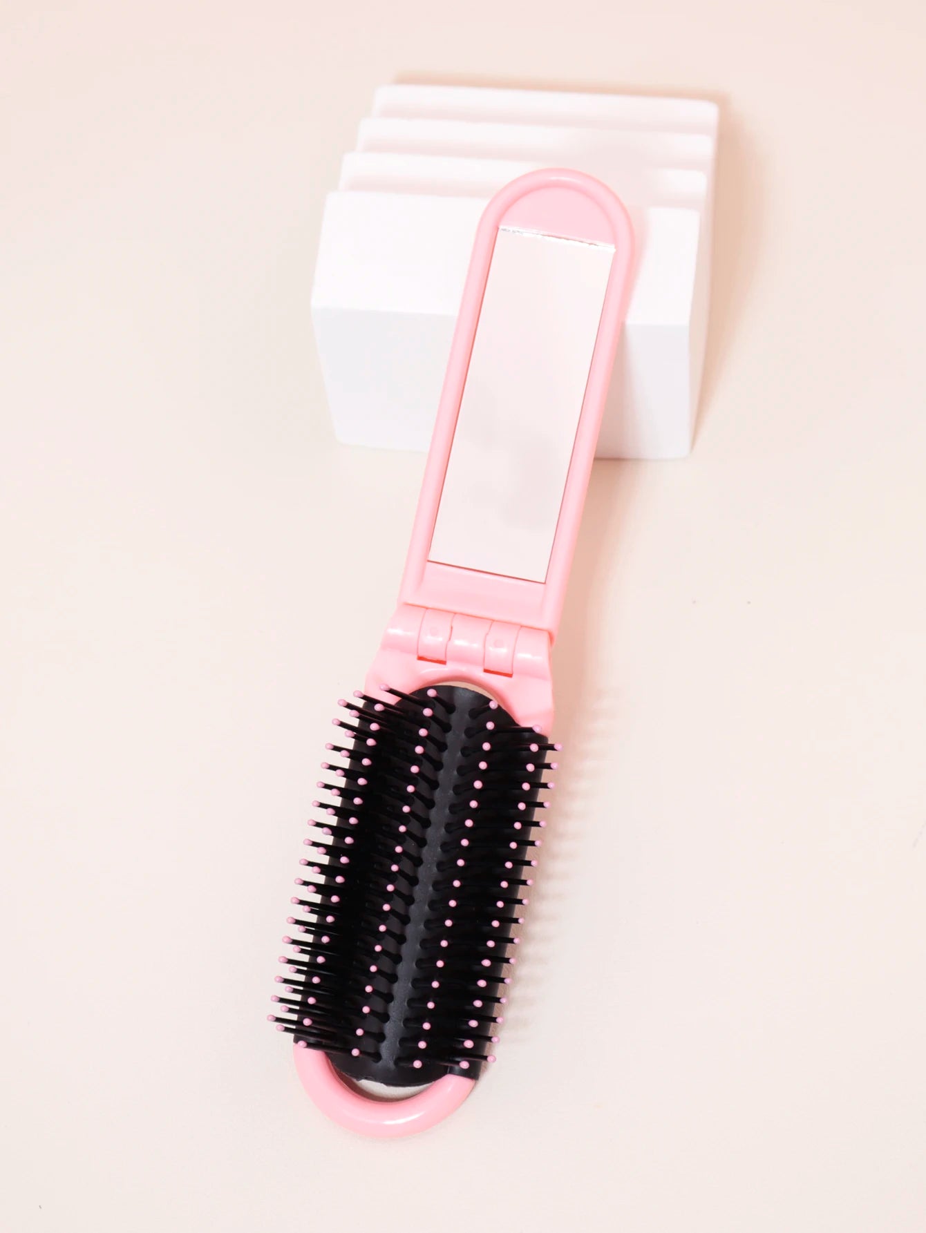 1pc Folding travel mirror hair brush, portable mini massage hair brush, suitable for outings，Special for real hair wigs