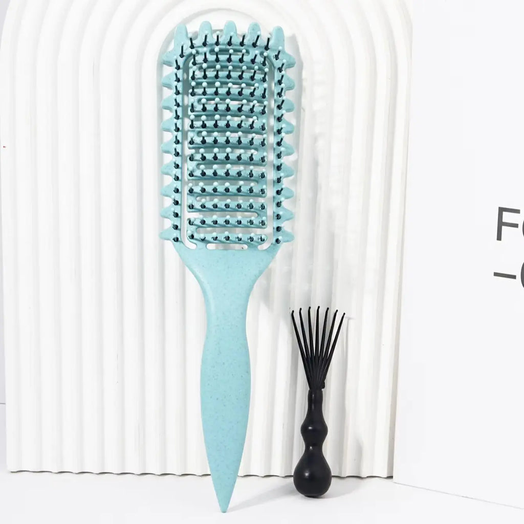 2pcs hollowed out curly hair styling brush with comb cleaner set,reducing frizz and breakage Special for real hair wigs