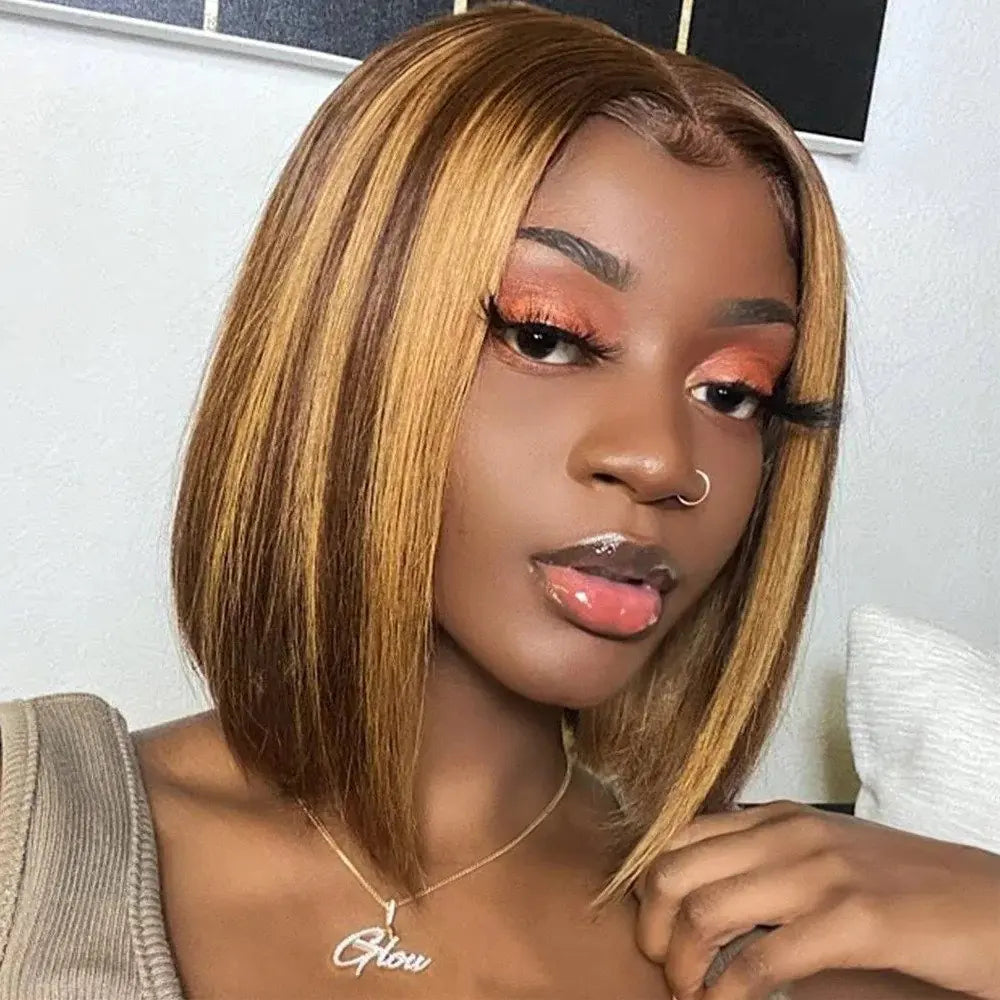 Ginger Short Bob Lace Front Wigs 100% Human Hair Wigs Bob Lace Wigs For Women Blonde Orange Straight Brazilian Hair Closure Wig