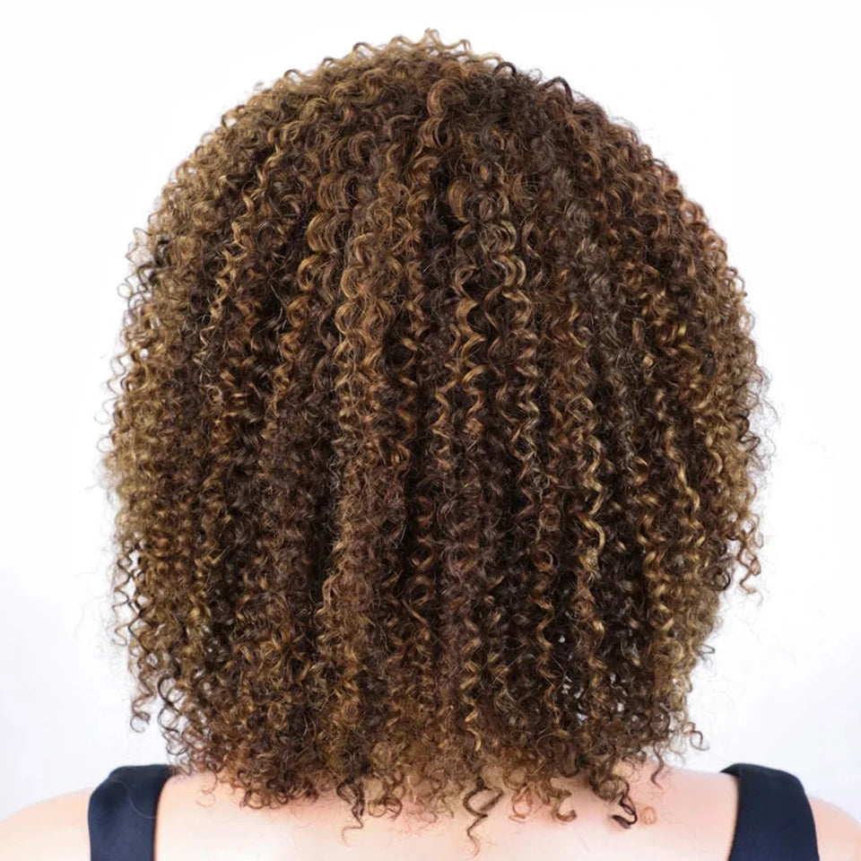 Sleek Peruvian Afro Kinky Curly Human Hair Wigs Human Hair Wig With Bangs Natural Black Jerry Curly Short Bob Wig For Women