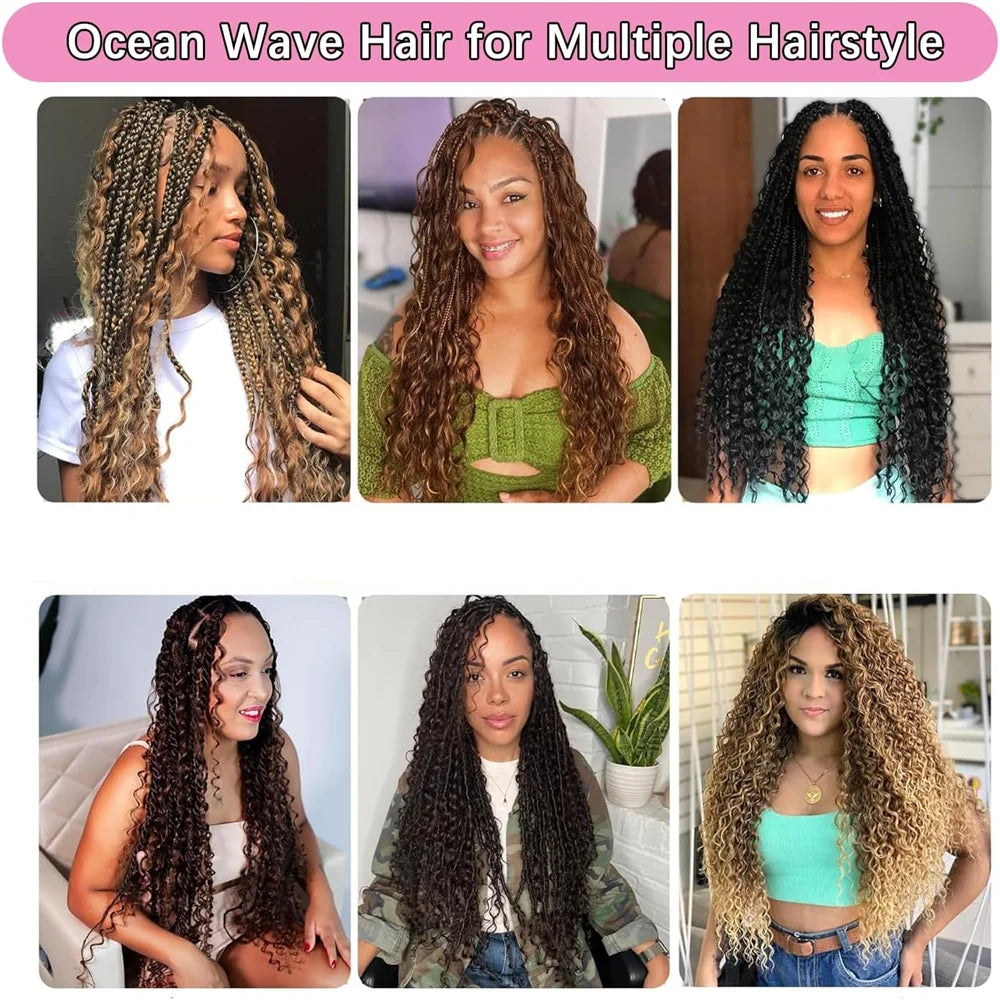 30 inch Long Black Deep Wave Curly Braiding Hair 1/2/3packs Synthetic Ocean Wave Crochet Hair Soft Curly Crochet Hair For Women