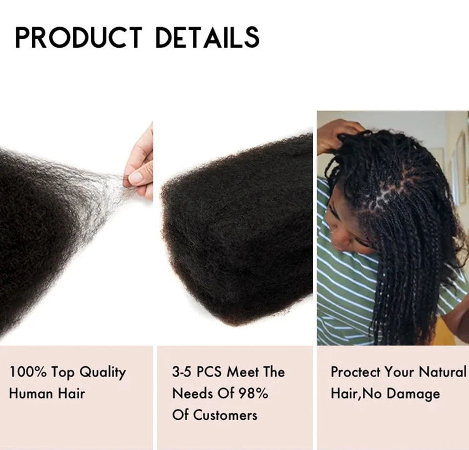 Sleek Highlight Braids Afro Kinky Bulk Hair No Attachment QVR Afro Curly Bulk Human Hair For Braiding Brazilian Remy Dreadlock