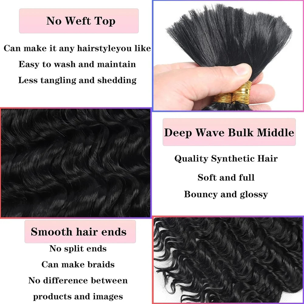 Synthetic Deep Wave Bulk Hair For Braiding Hair No Weft 22inch Wet And Wavy 100g Quality Hair Braiding Extensions For Boho Braid
