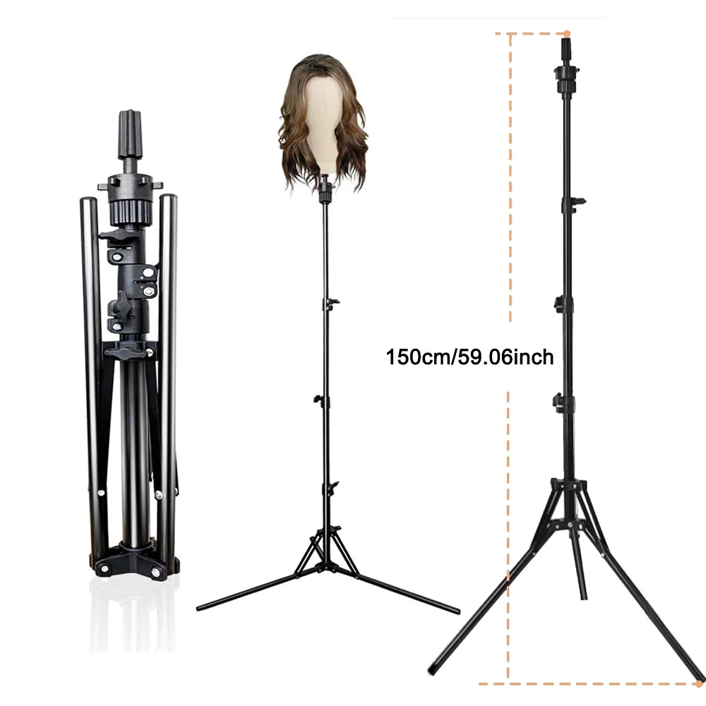 150 cm Mannequin Head Stand, Upgrade Foldable Wig Stand Tripod for Cosmetology Hairdressing Training, Adjustable Wig Head Stand