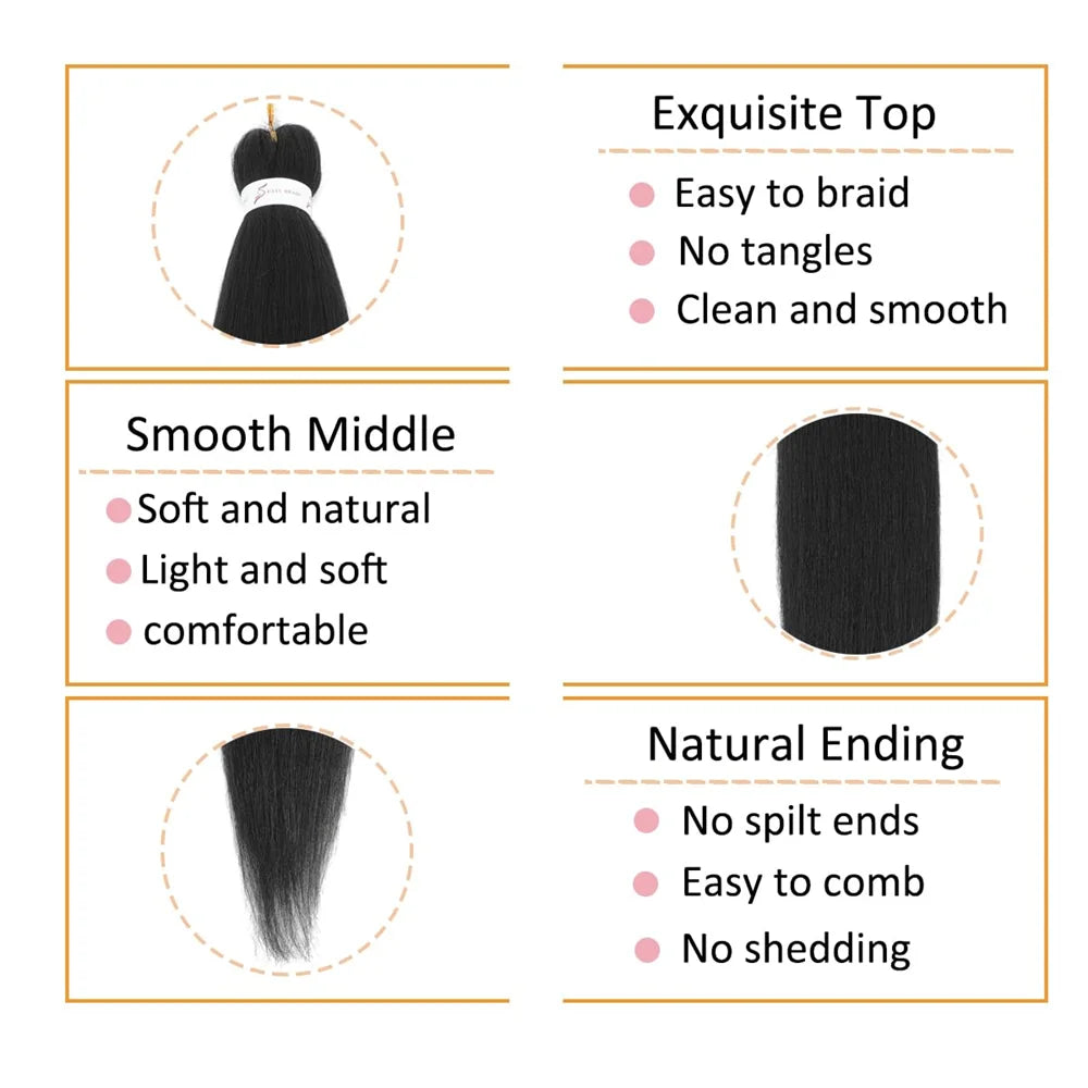 26 Inch Synthetic Black Braiding Hair Pre Stretched Easy Braids Yaki Texture Professional Braiding Hair Braids Hot Water Setting