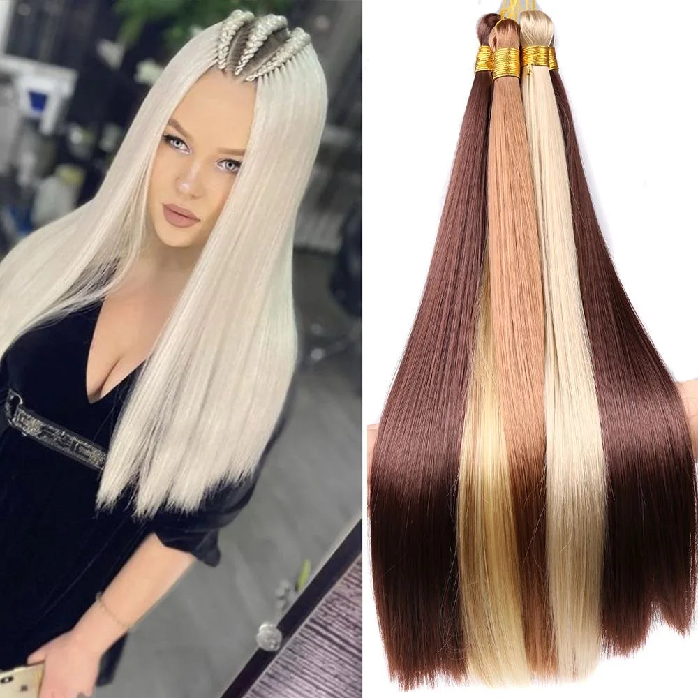 Bone Straight Silky Crochet Braiding Hair Synthetic Bulk High Temperature Hair Bundles Extension 28 Inch 150g Per Pack for Women