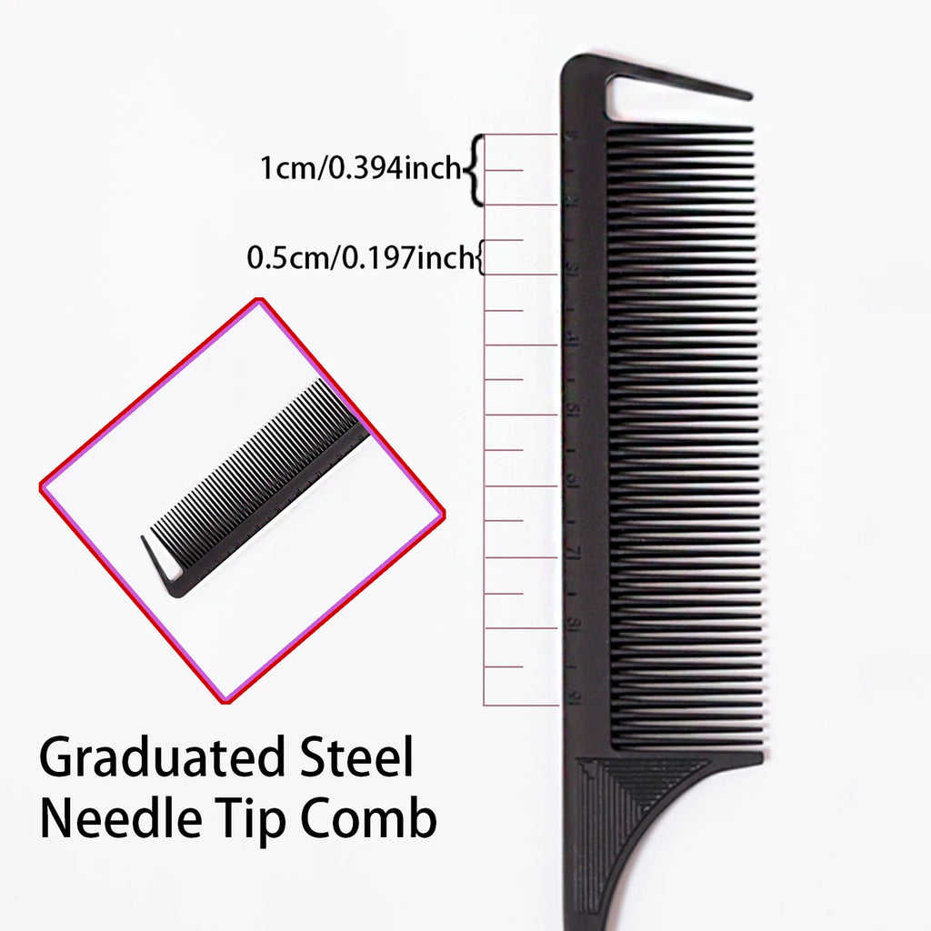 3 metal needle mouse tail combs with scales, hair styling combs for hair distribution, dyeing combs，Special for real hair wigs