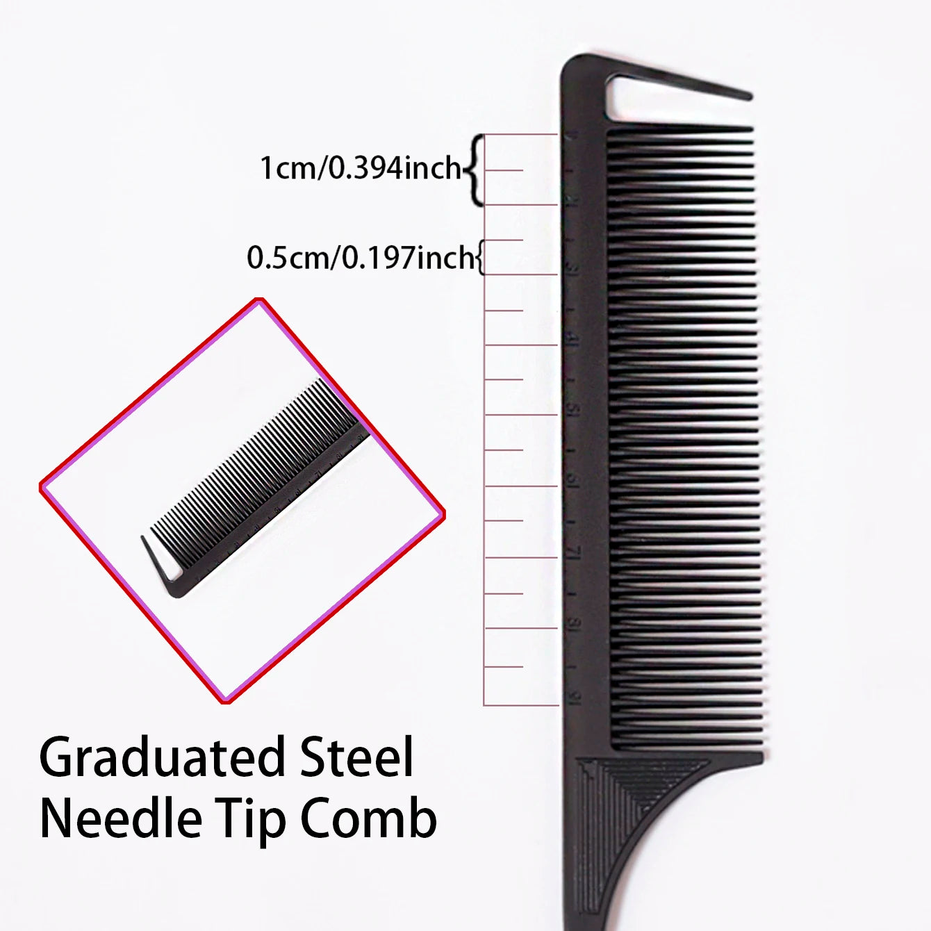 3 metal needle mouse tail combs with scales, hair styling combs for hair distribution, dyeing combs，Special for real hair wigs