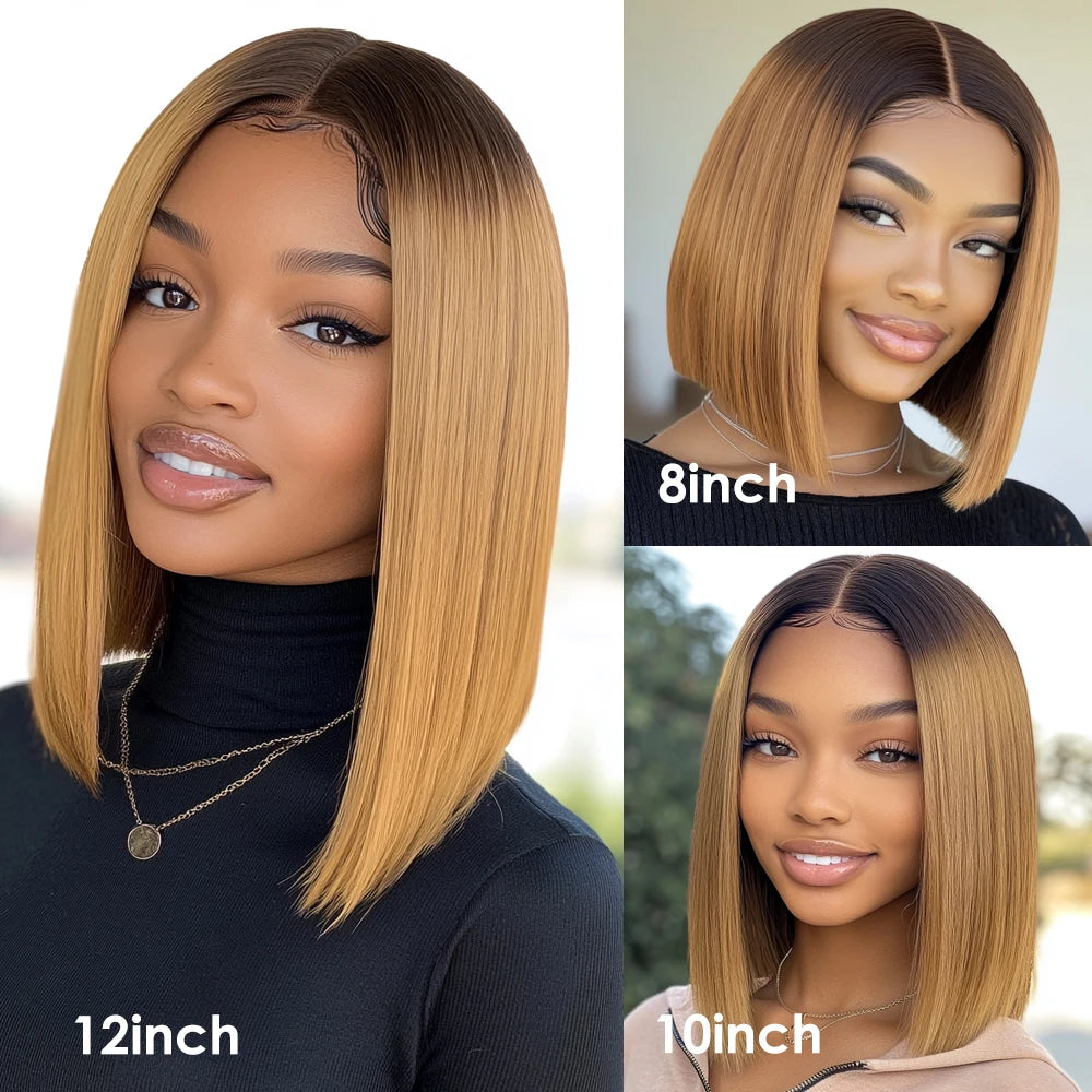Sleek Ombre Pink Transparent Short T Lace Bob Human Hair Wigs Peruvian Straight 13x6x2 Lace Front Wig For Women Pre Plucked