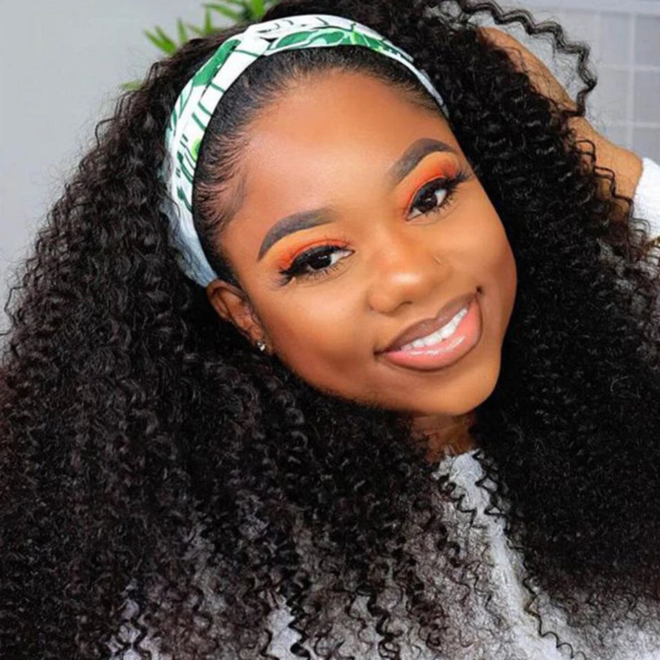 Kinky Curly Human Hair Headband Wig For Black Women 250% Density Glueless Brazilian Remy Jerry Curl Full Machine Made Hair