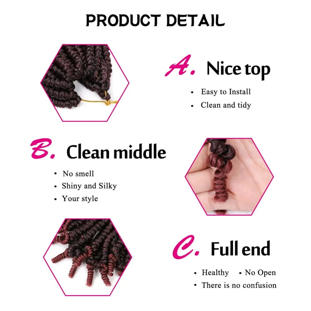 6 Inch Bomb Spring Hair Crochet Braids Synthetic Braiding Hair  Extensions Crochet Braids Bob Passion Pre Looped For Women girls
