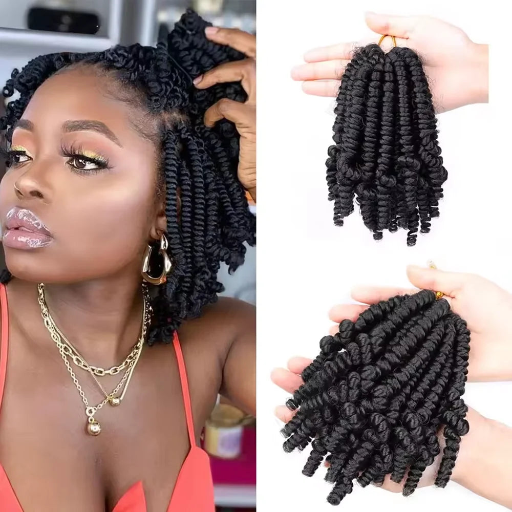 6 Inch Bomb Spring Hair Crochet Braids Synthetic Braiding Hair  Extensions Crochet Braids Bob Passion Pre Looped For Women girls