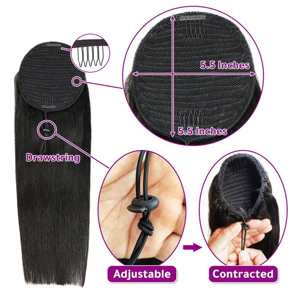 Synthetic Yaki Straight Drawstring Ponytail 26 Inches Drawstring Pony Tail Kinky Straight Ponytail Hair Extension for Women
