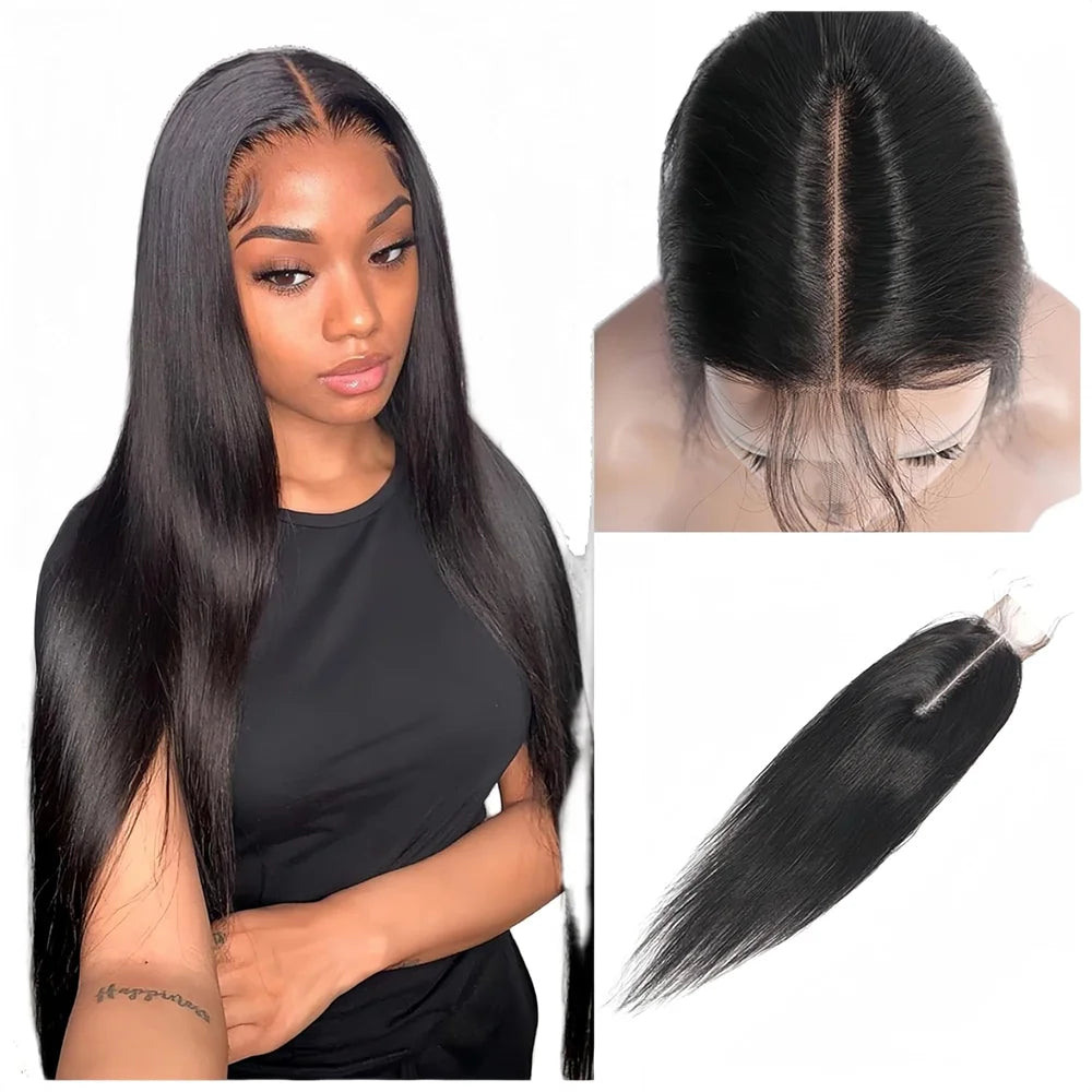 Brazilian 2x6 Lace Closure Kim K Transparent Lace Remy Human Hair Straight Black Woman Pre Plucked Natural Black Color