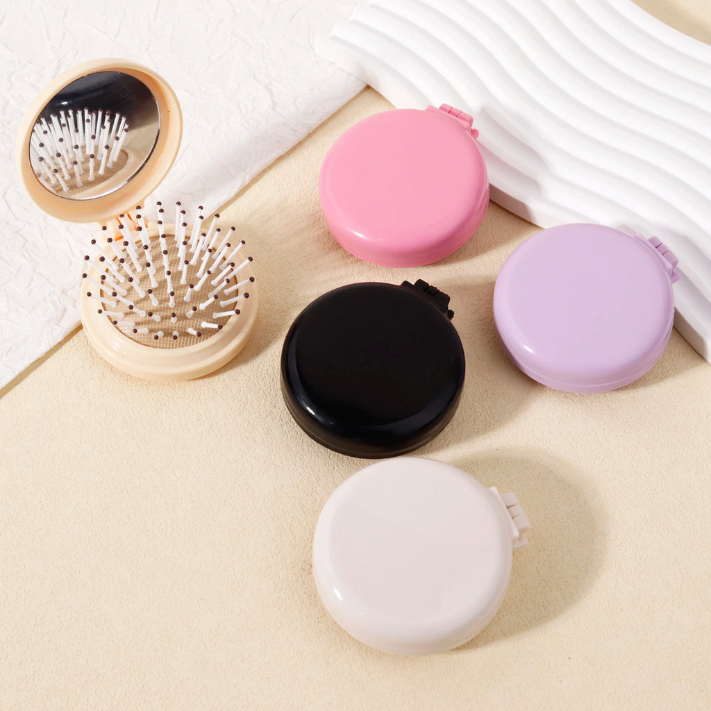 5pcs foldable airbag comb,foldable pocket comb with mini makeup mirror,integrated flip cover design,Special for real hair wigs