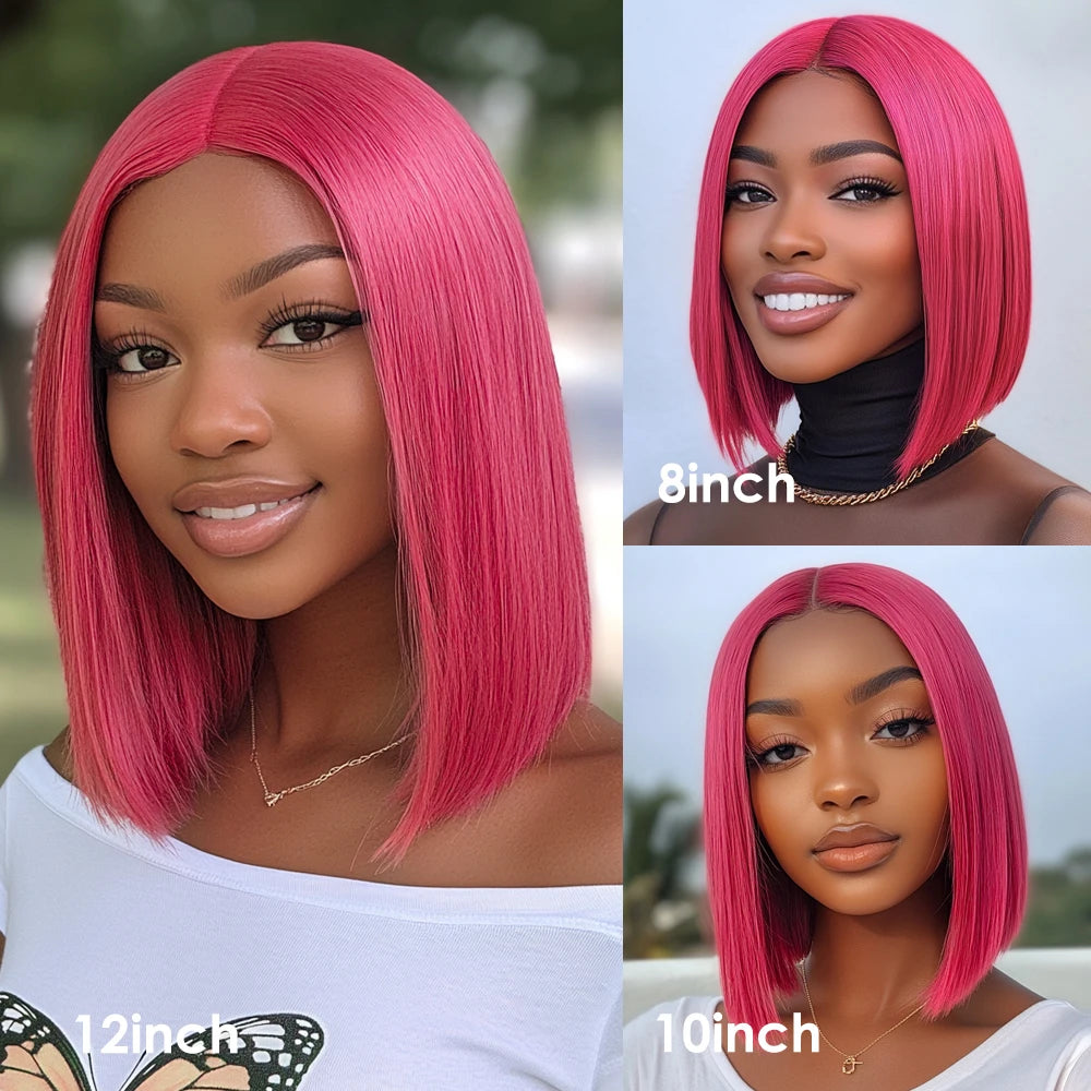 Sleek Ombre Pink Transparent Short T Lace Bob Human Hair Wigs Peruvian Straight 13x6x2 Lace Front Wig For Women Pre Plucked