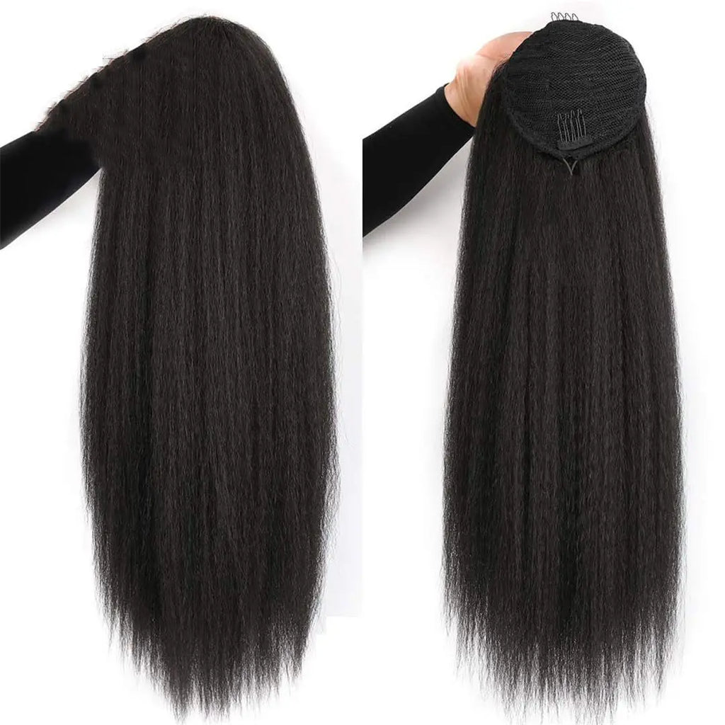 Synthetic Yaki Straight Drawstring Ponytail 26 Inches Drawstring Pony Tail Kinky Straight Ponytail Hair Extension for Women