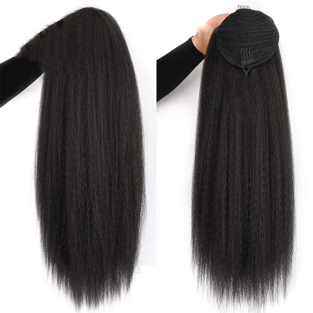Synthetic Yaki Straight Drawstring Ponytail 26 Inches Drawstring Pony Tail Kinky Straight Ponytail Hair Extension for Women