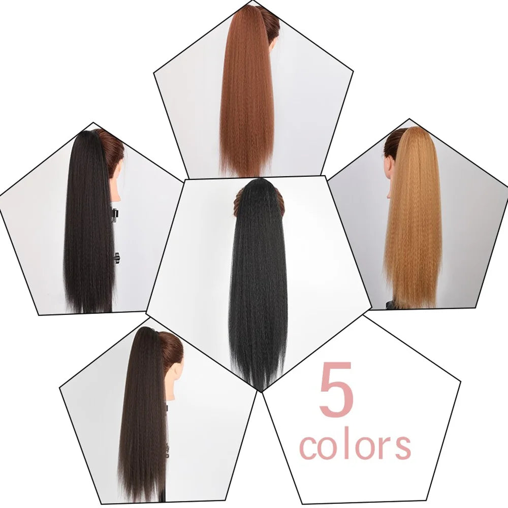 Synthetic Yaki Straight Drawstring Ponytail 26 Inches Drawstring Pony Tail Kinky Straight Ponytail Hair Extension for Women
