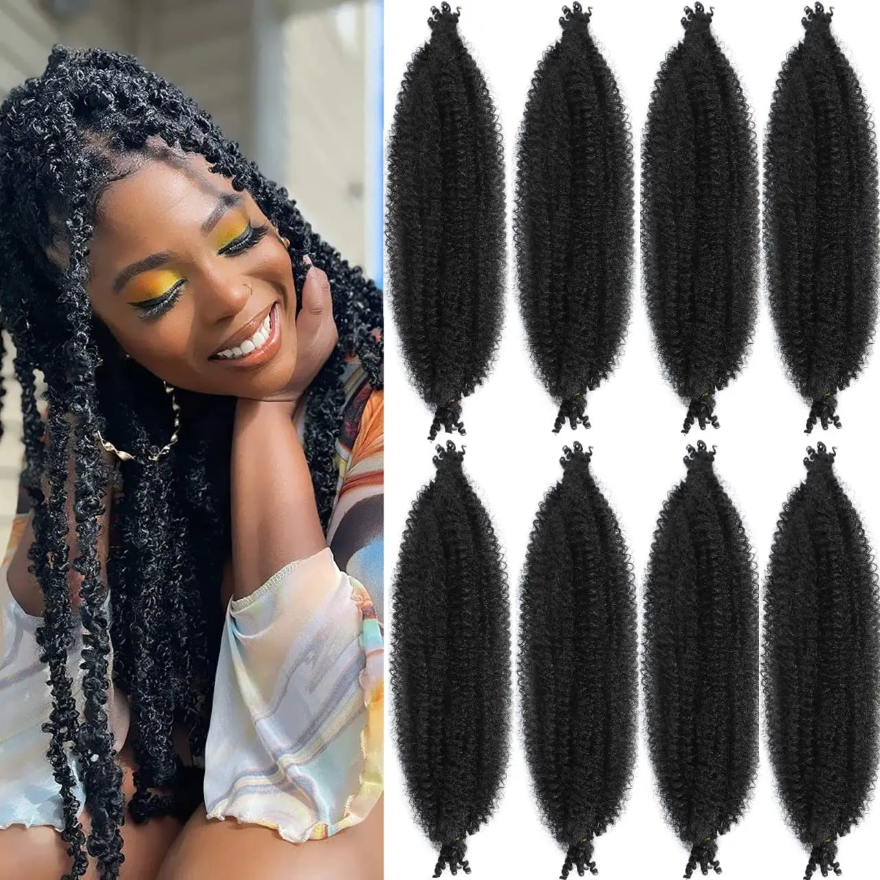 Afro Kinky Curly Marley Braid Crochet Hair Synthetic Braiding Hair Extension 16/24 Inch Afro Curl Crochet Braids For Women