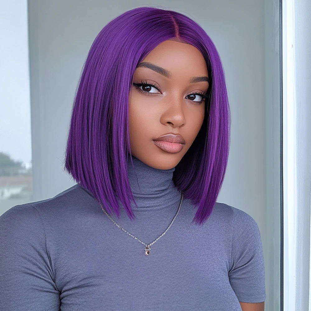 Sleek Ombre Pink Transparent Short T Lace Bob Human Hair Wigs Peruvian Straight 13x6x2 Lace Front Wig For Women Pre Plucked