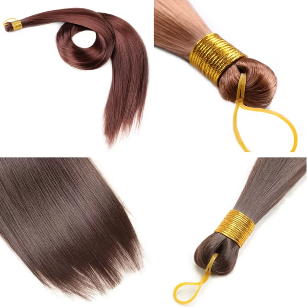 Synthetic Long Straight Silky Bulk Hair Extensions 28 Inch High Temperature Hair Bundles Extension 150g one Pack for Women Girls