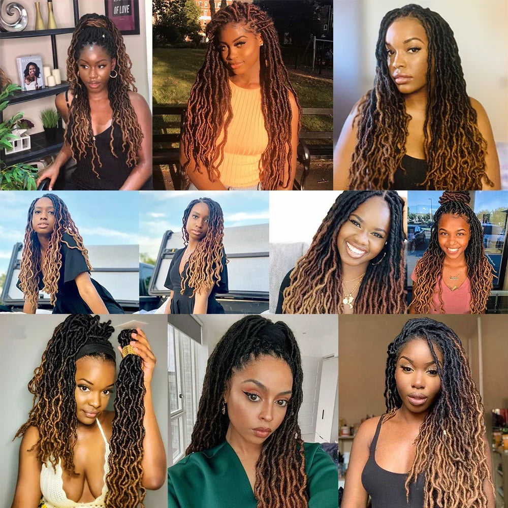 18inch Synthetic Gypsy Goddess Faux Locs Crochet Hair 24s/p Curly Twist Soft Pre-Looped Braids Dreadlocks Extensions for Women