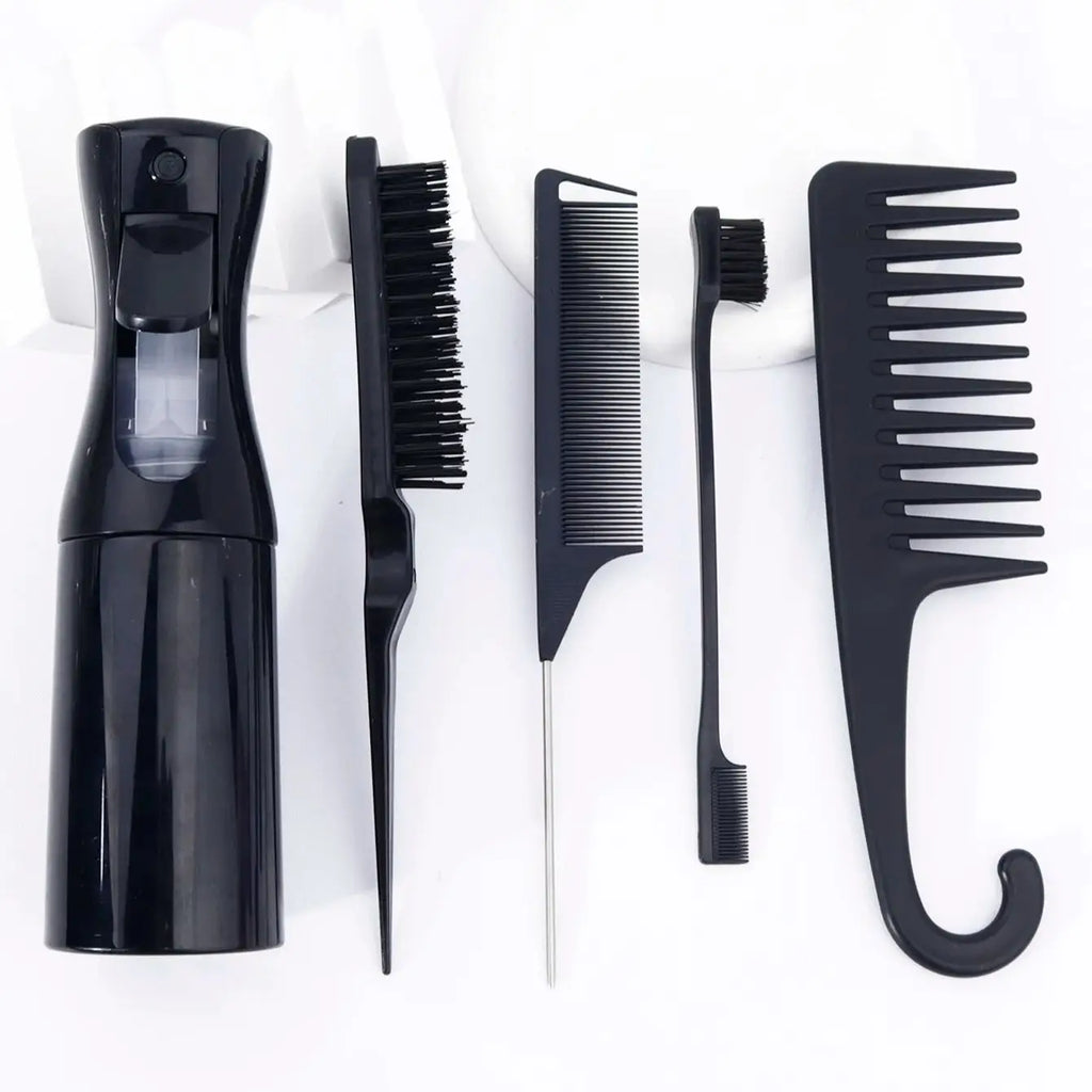 5 pieces/set of professional hairdressing tool set,with spray bottle and multi style comb set Special for Real Hair Wigs