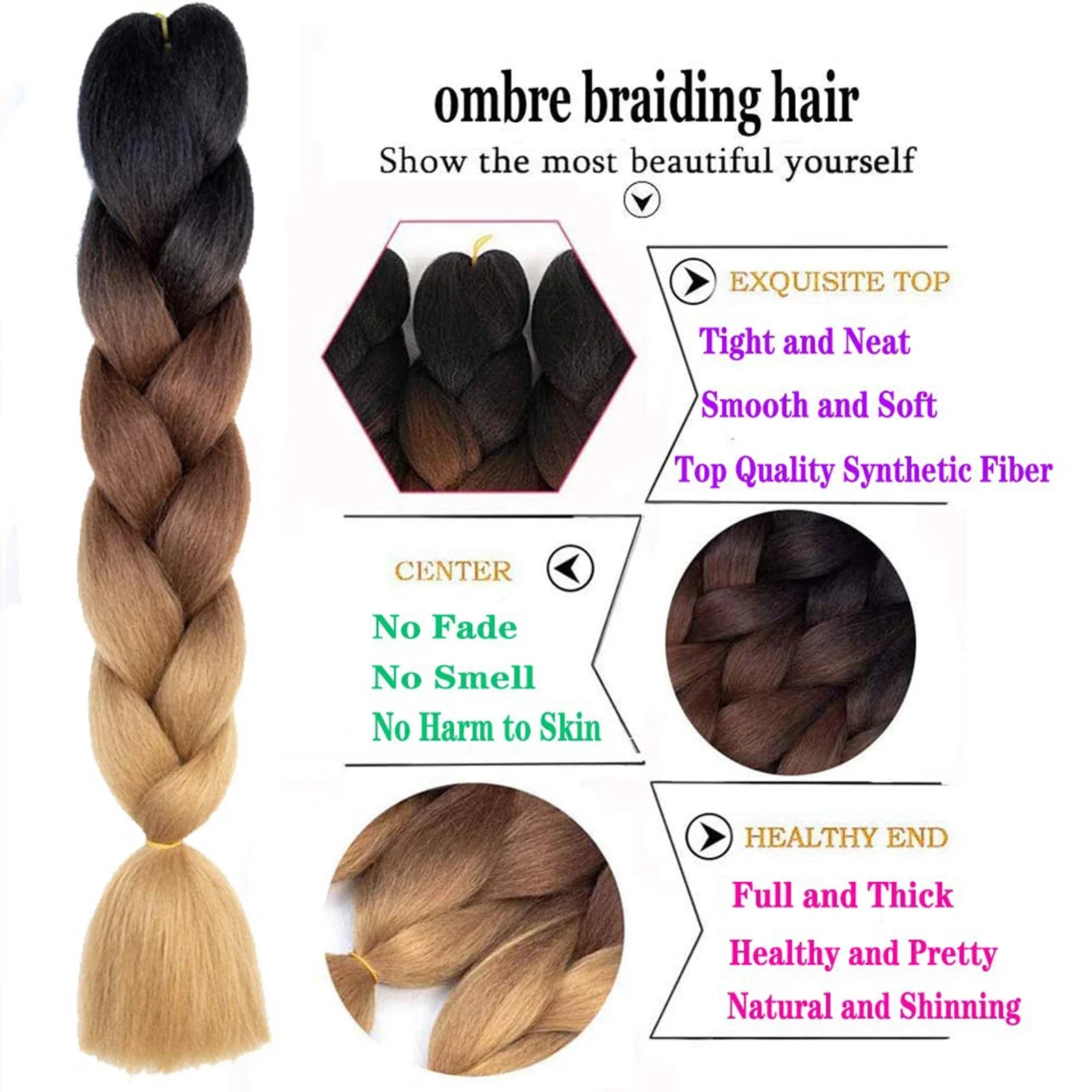 Synthetic Ombre Jumbo Braiding Hair 24 Inch