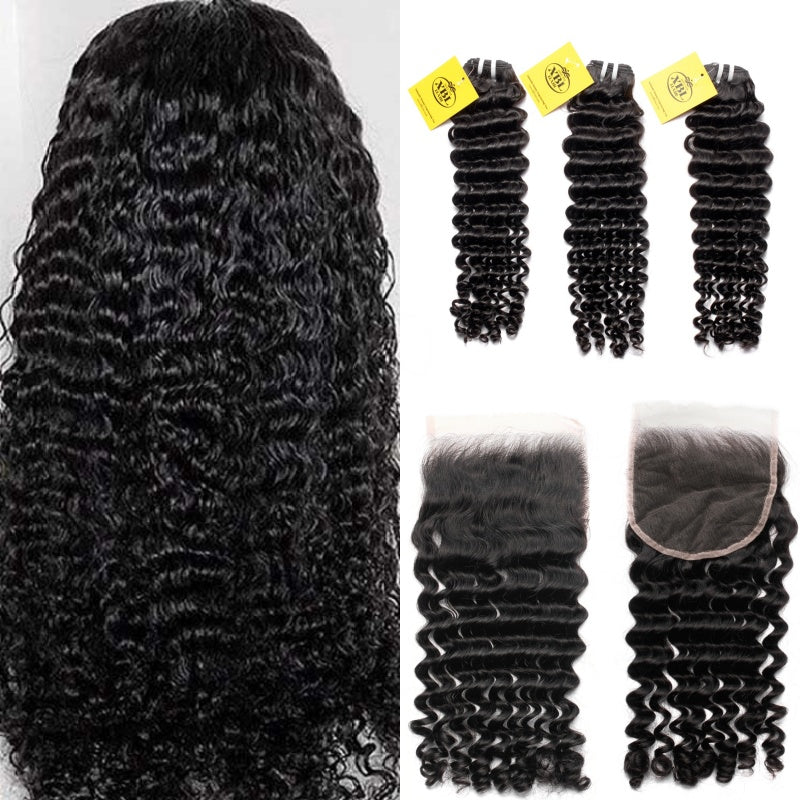 XBL HairMiss Flawless / Lovely / Pretty Soft And Full Deep Wave Hair 3 Bundles with 5x5 Lace Closure