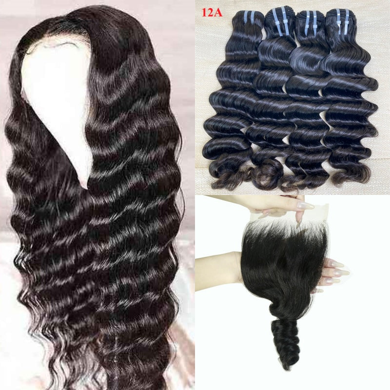 XBL Hair Miss Flawless / Lovely / Pretty Human Hair Bundles with 5x5 Closure Loose Wave