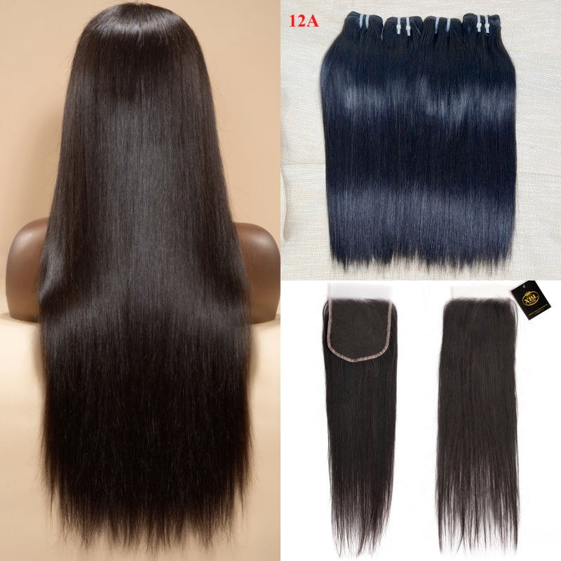 XBL Hair Miss Flawless / Lovely / Pretty 5x5 Lace Closure with Bundles Straight Hair 3 Bundles with Closure