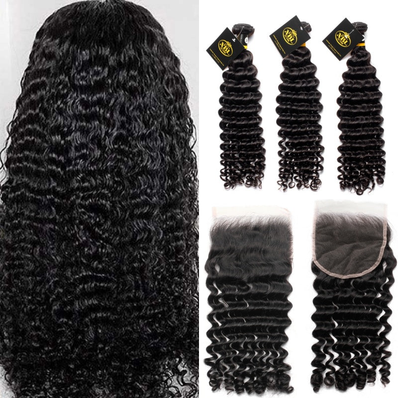 XBL HairMiss Flawless / Lovely / Pretty Soft And Full Deep Wave Hair 3 Bundles with 5x5 Lace Closure