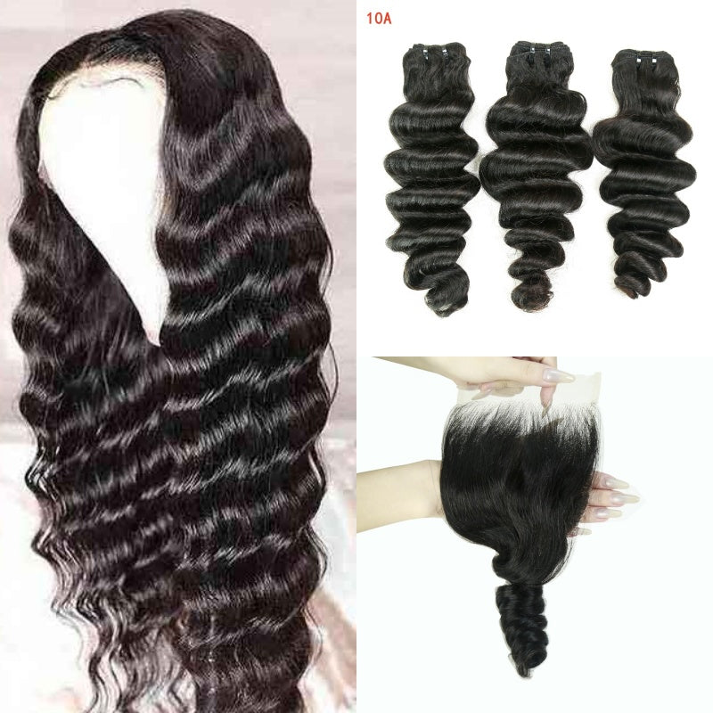XBL Hair Miss Flawless / Lovely / Pretty Human Hair Bundles with 5x5 Closure Loose Wave