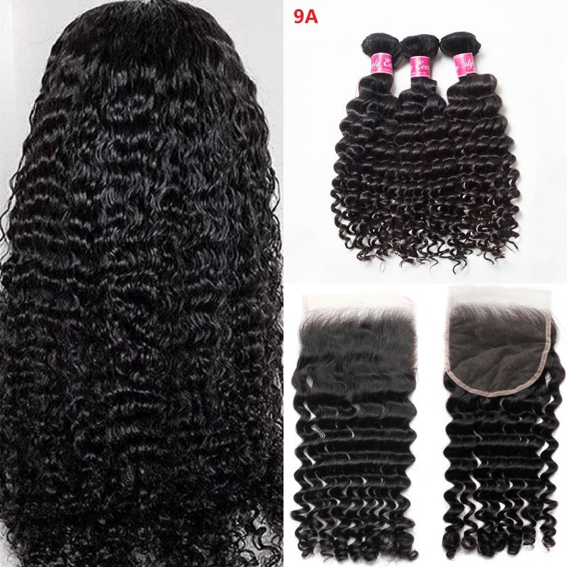 XBL HairMiss Flawless / Lovely / Pretty Soft And Full Deep Wave Hair 3 Bundles with 5x5 Lace Closure