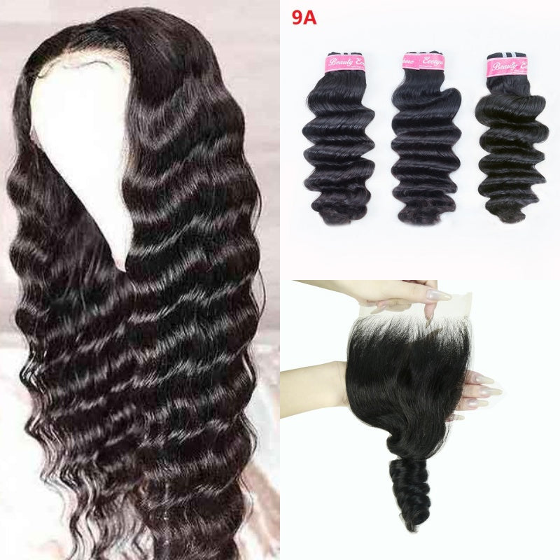 XBL Hair Miss Flawless / Lovely / Pretty Human Hair Bundles with 5x5 Closure Loose Wave
