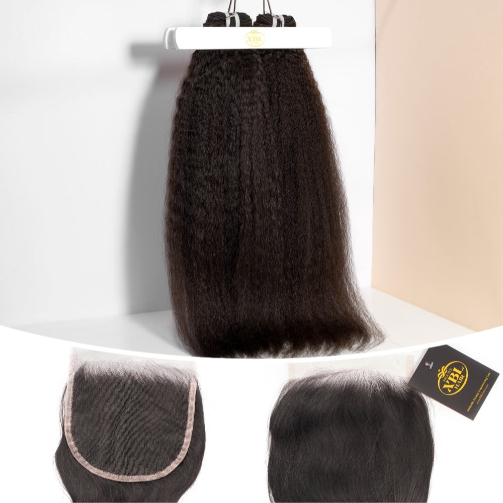 XBL Hair Miss Flawless / Lovely / Pretty Kinky Straight 6x6 HD Closure With 3 Humann Hair Bundles